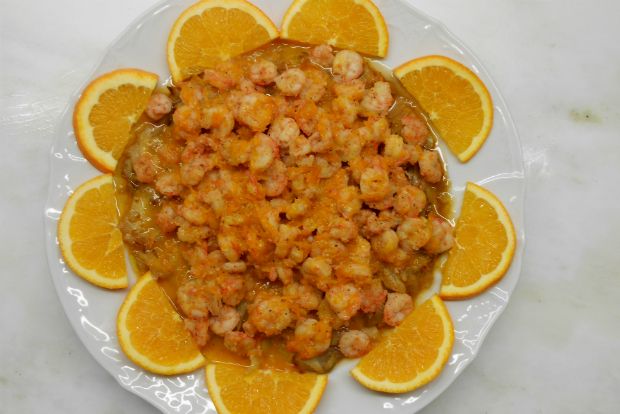 Γαρίδες με μαραθόριζα και πορτοκάλι