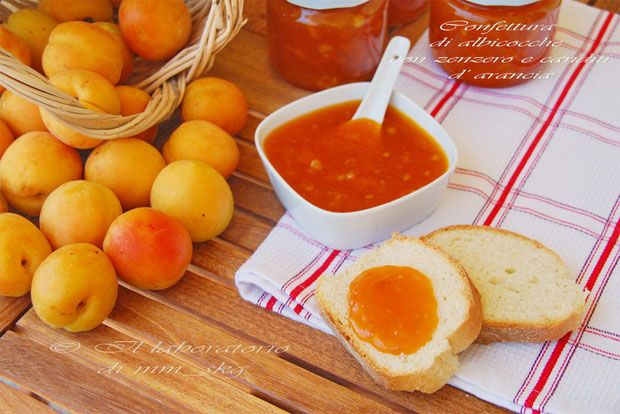 Μαρμελάδα βερύκοκο με φρέσκο τζίντζερ και ζαχαρωμένη πορτοκαλόφλουδα