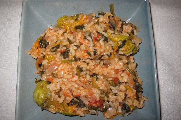 Ρύζι με κολοκυθοκορφάδες και σπανάκι